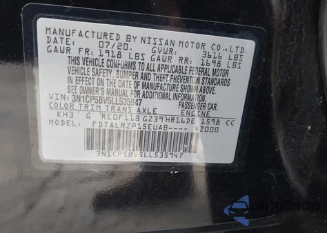 2020 Nissan Kicks S Xtronic Cvt from USA, damaged, VIN 3N1CP5BV5LL535947